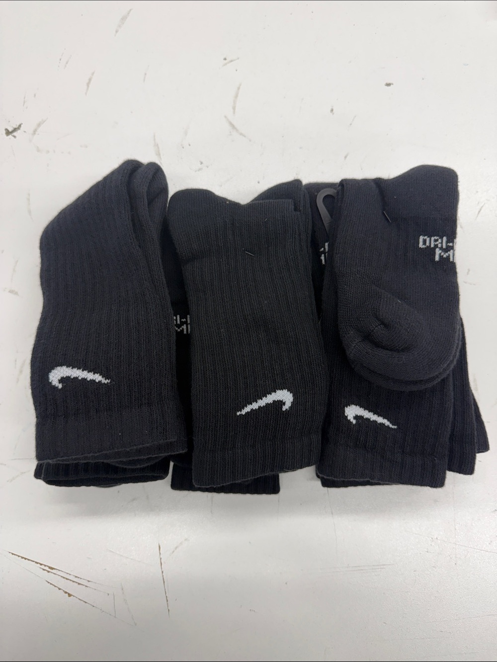 Nike Black Crew Dri Fit Socks with White Swoosh (9-Pack)